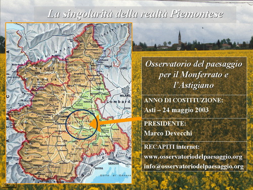 Presentazione Relazione - Marco Devecchi (Osservatorio del Paesaggio per il Monferrato e l'Astigiano) su LA RETE DEGLI OSSERVATORI DEL PAESAGGIO IN PIEMONTE