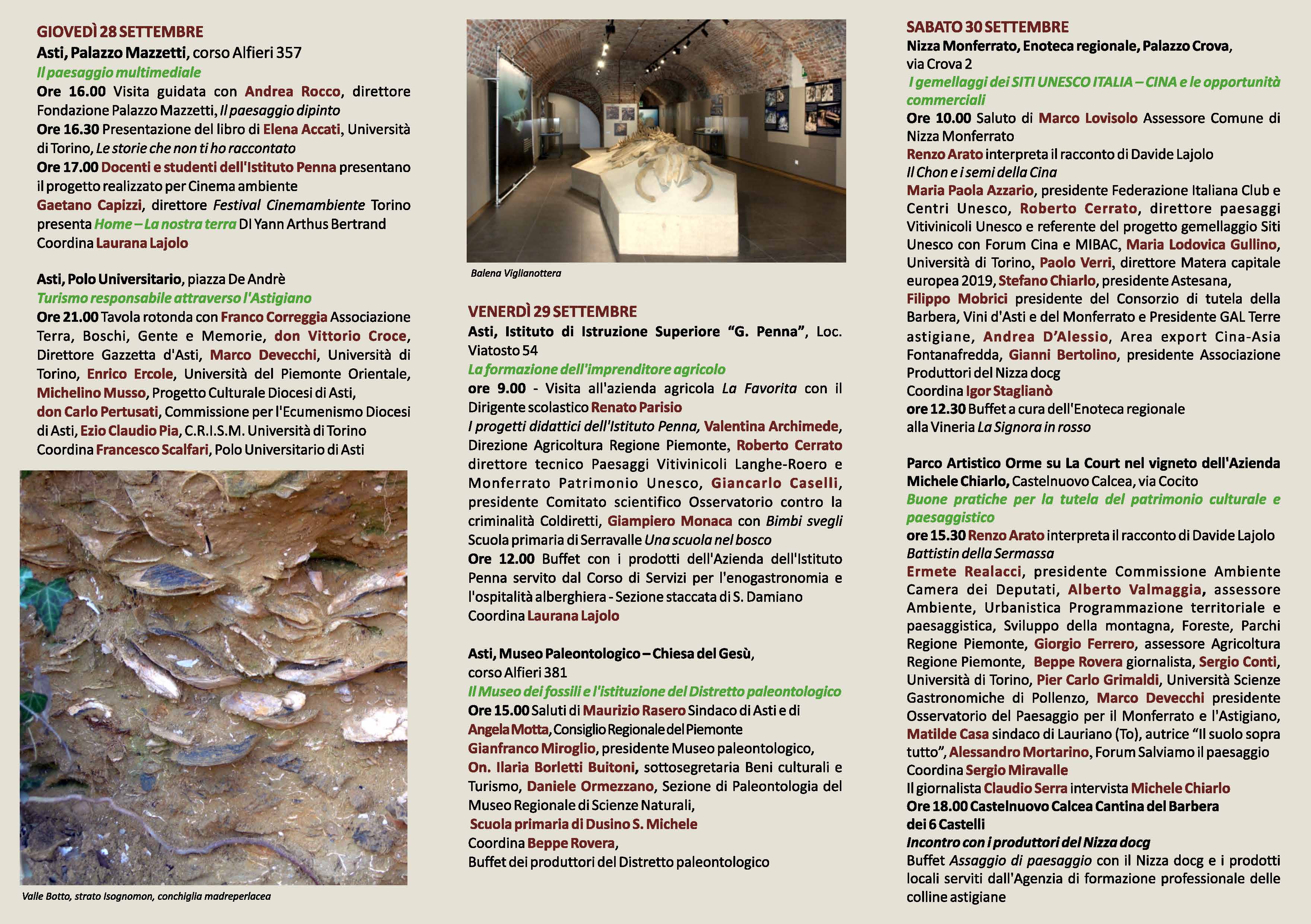 Programma della IX Edizione del Festival del paesaggio agrario su Astigiano: terra di fossili, terra di vino.
