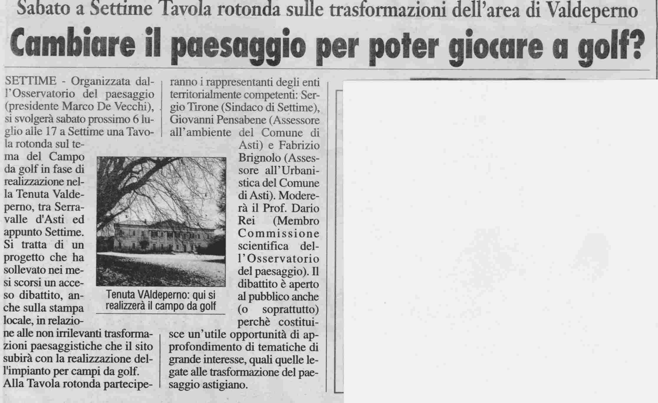 Rassegna stampa su Tavola rotonda - "Preoccupazioni e prospettive sulle ville e relativo Campo da golf a Valdeperno"