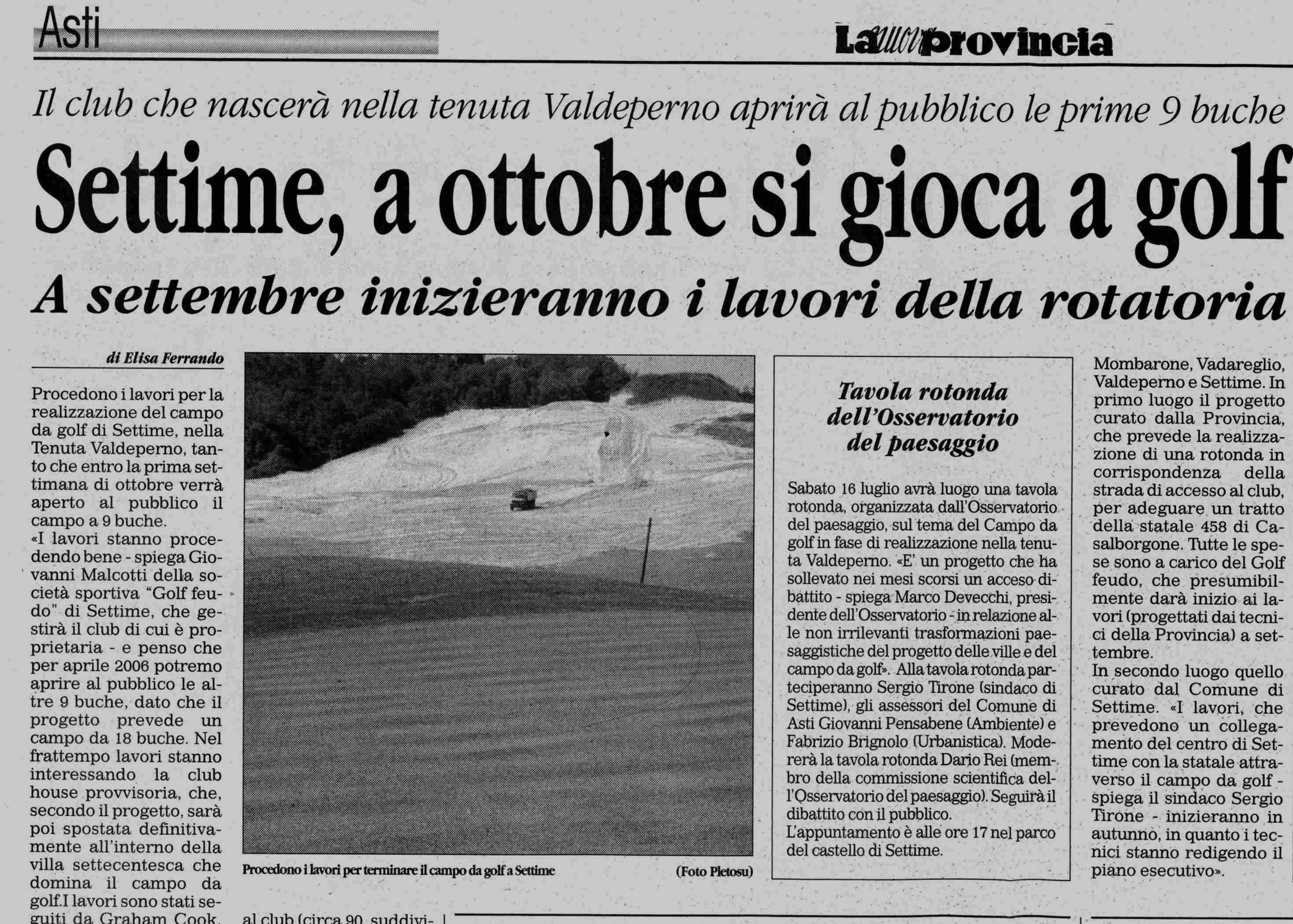 Rassegna stampa su Tavola rotonda - "Preoccupazioni e prospettive sulle ville e relativo Campo da golf a Valdeperno"