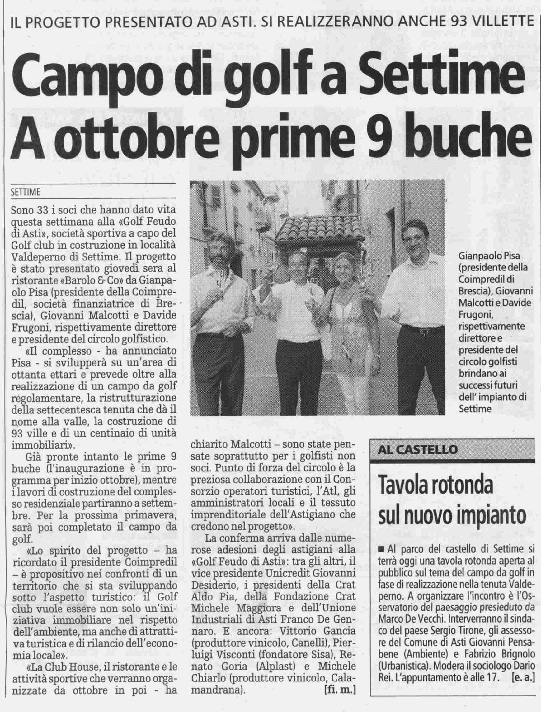 Rassegna stampa su Tavola rotonda - "Preoccupazioni e prospettive sulle ville e relativo Campo da golf a Valdeperno"