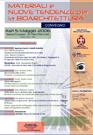 Locandina Convegno "Materiali e nuove tendenze per la bioarchitettura"