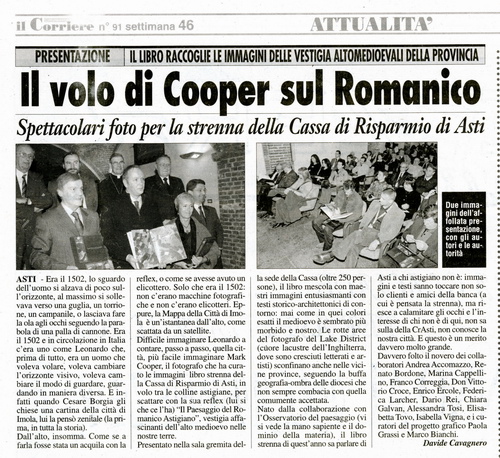 Rassegna stampa della presentazione del Volume "IL PAESAGGIO DEL ROMANICO ASTIGIANO" -   Il Corriere di Asti e del Monferrato - Martedì 12 dicembre 2006.