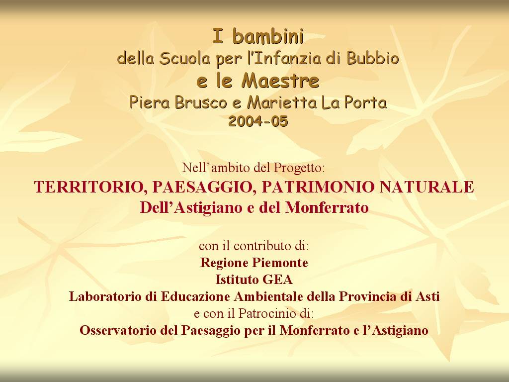 Progetto di Educazione Ambientale "Territorio, Paesaggio, Patrimonio naturale dell