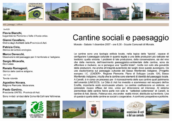 Locandina del Convegno "Cantine sociali e paesaggio"