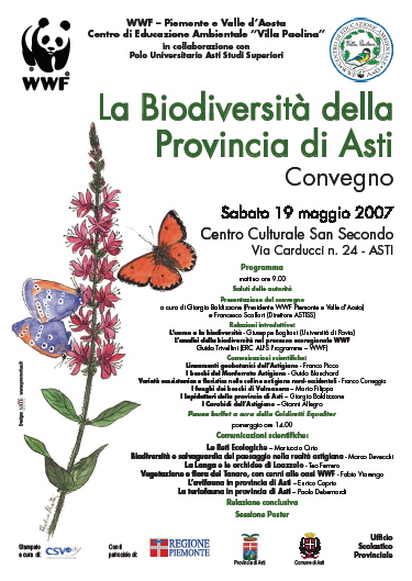 Locandina del Convegno "La biodiversità in Provincia di Asti" - Centro culturale San Secondo 19 maggio 2007