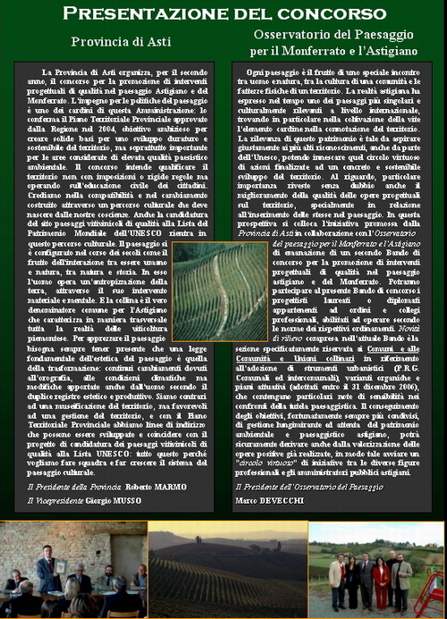 Volume divulgativo del Bando PER LA PROMOZIONE  DI INTERVENTI PROGETTUALI DI QUALITA' NEL PAESAGGIO ASTIGIANO E DEL MONFERRATO
