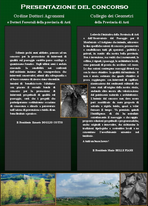 Volume divulgativo del Bando PER LA PROMOZIONE  DI INTERVENTI PROGETTUALI DI QUALITA' NEL PAESAGGIO ASTIGIANO E DEL MONFERRATO