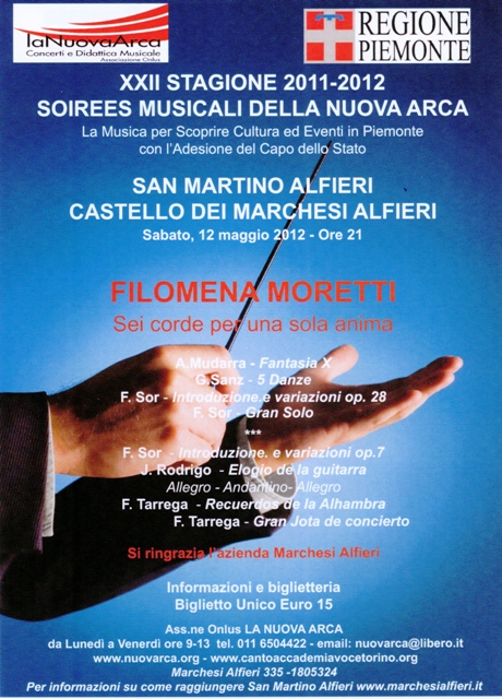 Concerto per  Chitarra classica "Sei corde per una sola anima" di Filomena Moretti.