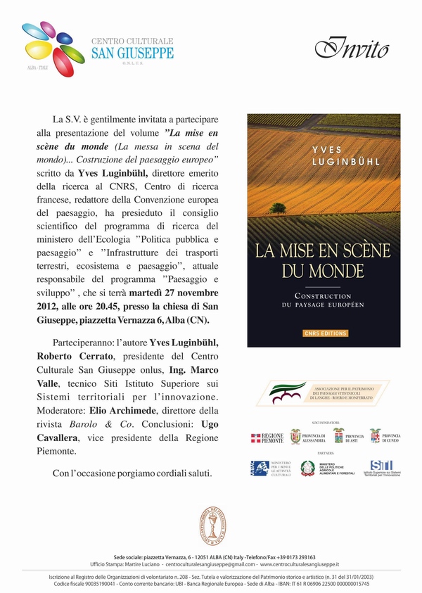 Presentazione del Libro "La Mise en scène du monde" di Yves Luginbühl presso la Chiesa di San Giuseppe ad Alba, martedì 27 novembre 2012.