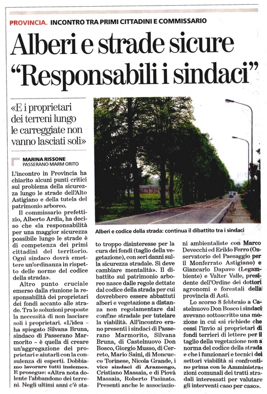 Articolo de La Stampa (sabato 23 febbraio 2013) - Rassegna stampa dell incontro delle associazioni ambientaliste con il Commissario straordinario dell Amministrazione provinciale di Asti, Dott. Alberto Ardia.