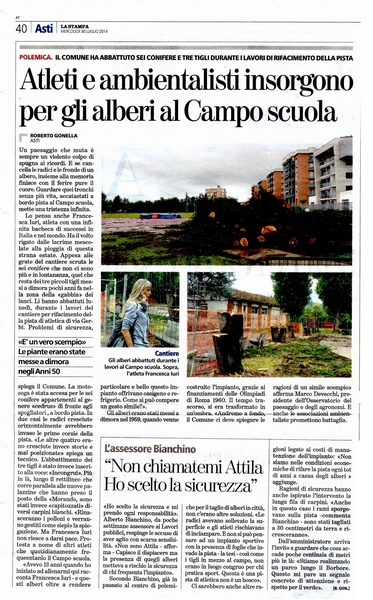 Rassegna stampa sull abbattimento degli alberi presso il Campo Scuola di Via Gerbi  La Stampa (Mercoledì 30 luglio 2014).