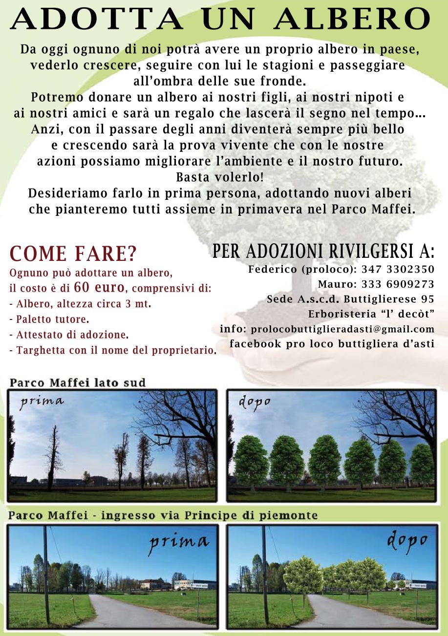 Manifesto dell'iniziativa Adotta un albero a Buttigliera d'Asti 2014.
