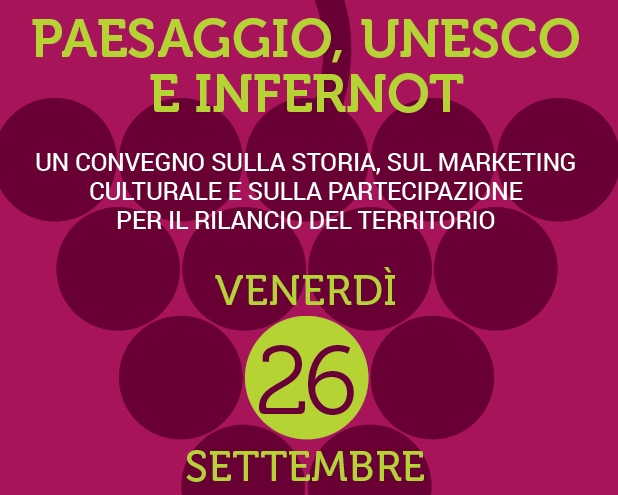 Dettaglio del depliant di invito al Convegno su "Paesaggio, UNESCO e Infernot", organizzato presso  il Castello di Casale Monferrato. 