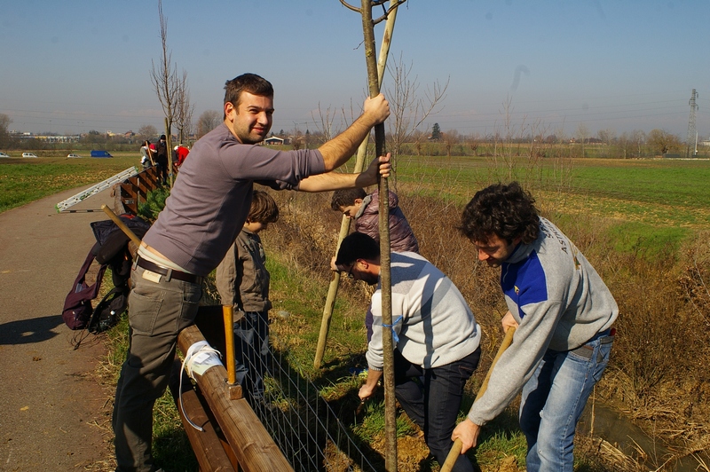 Operazione di messa a dimora del tiglio da parte dei volontari dell Ordine dei Dottori agronomi e Dottori forestali della Provincia di Asti.