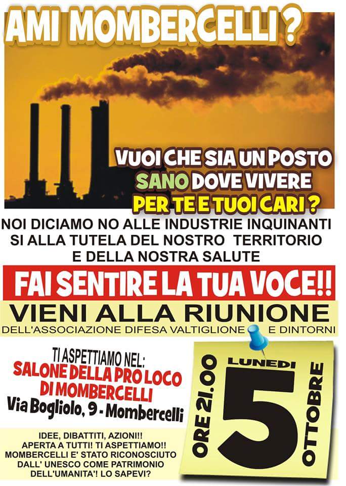 Incontro "Ami Mombercelli? Vuoi che sia un posto sano dove vivere per Te e i tuoi cari?", Salone della Pro loco di Mombercelli (Lunedì, 5 ottobre 2015).