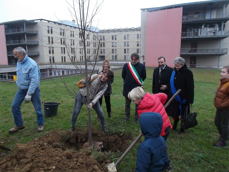 Piantagione di un tiglio da parte dell Assessore all Ambiente Maria Bagnadentro del Comune di Asti [Foto di Fabrizio Aimar].