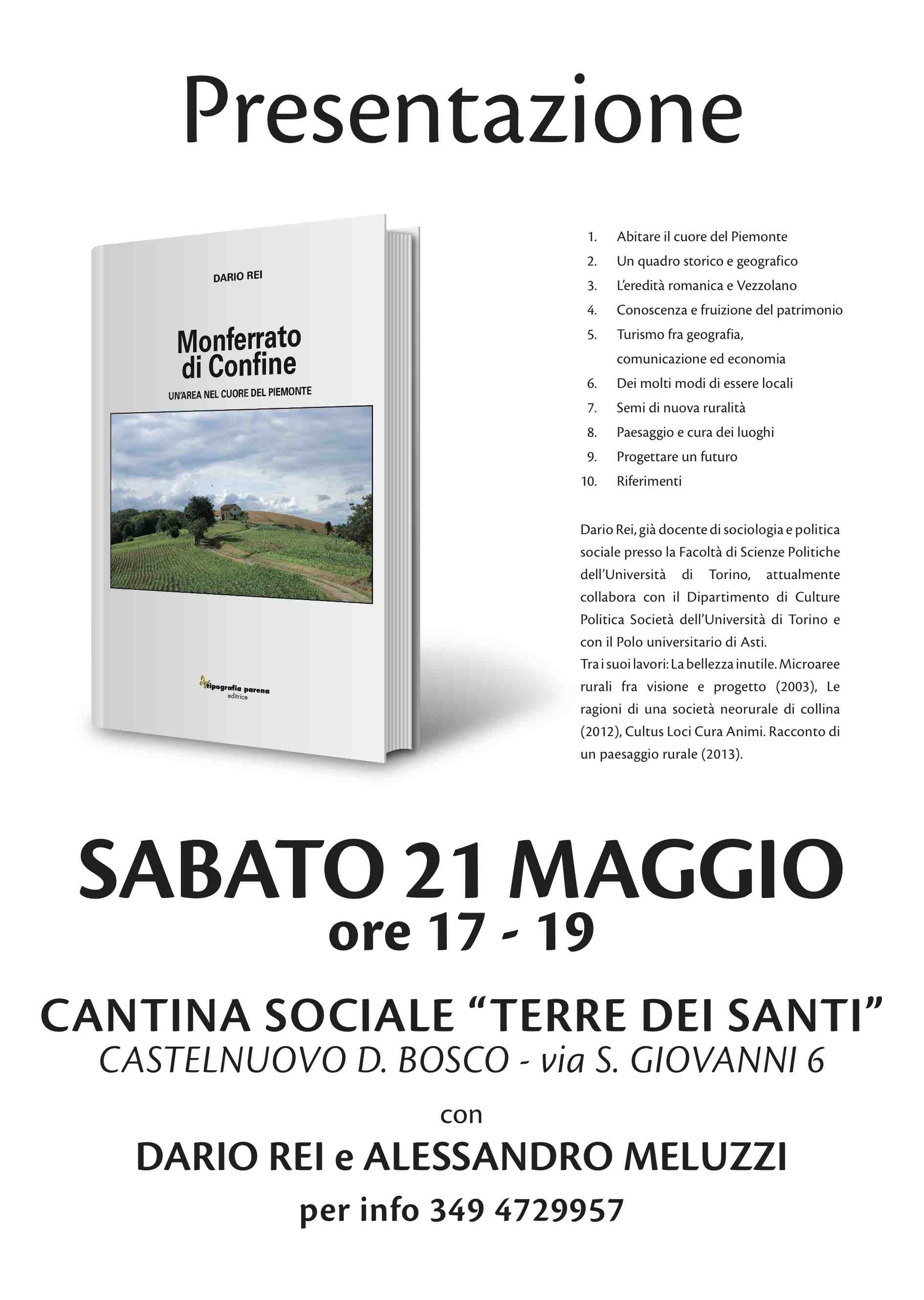 Presentazione del Libro Monferrato di confine di Dario Rei presso la Cantina sociale Terre dei Santi, sabato 21 maggio 2016