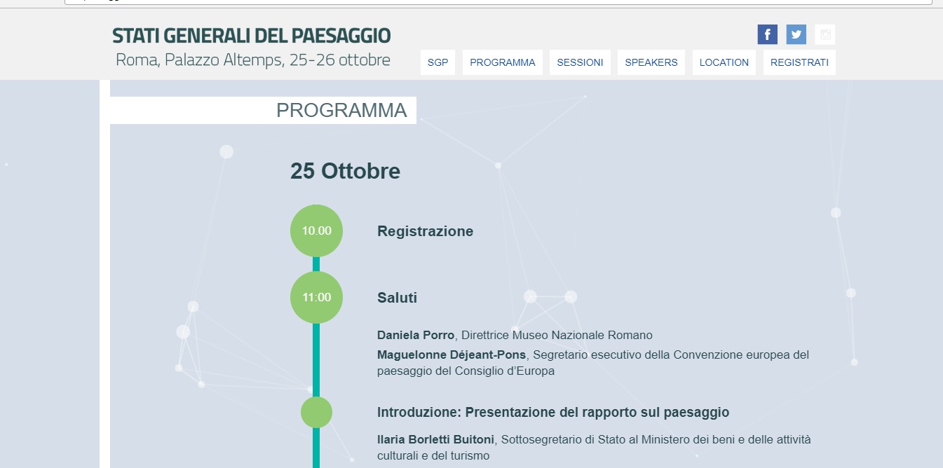 Programma degli Stati generali del paesaggio presso Palazzo Altemps a Roma.