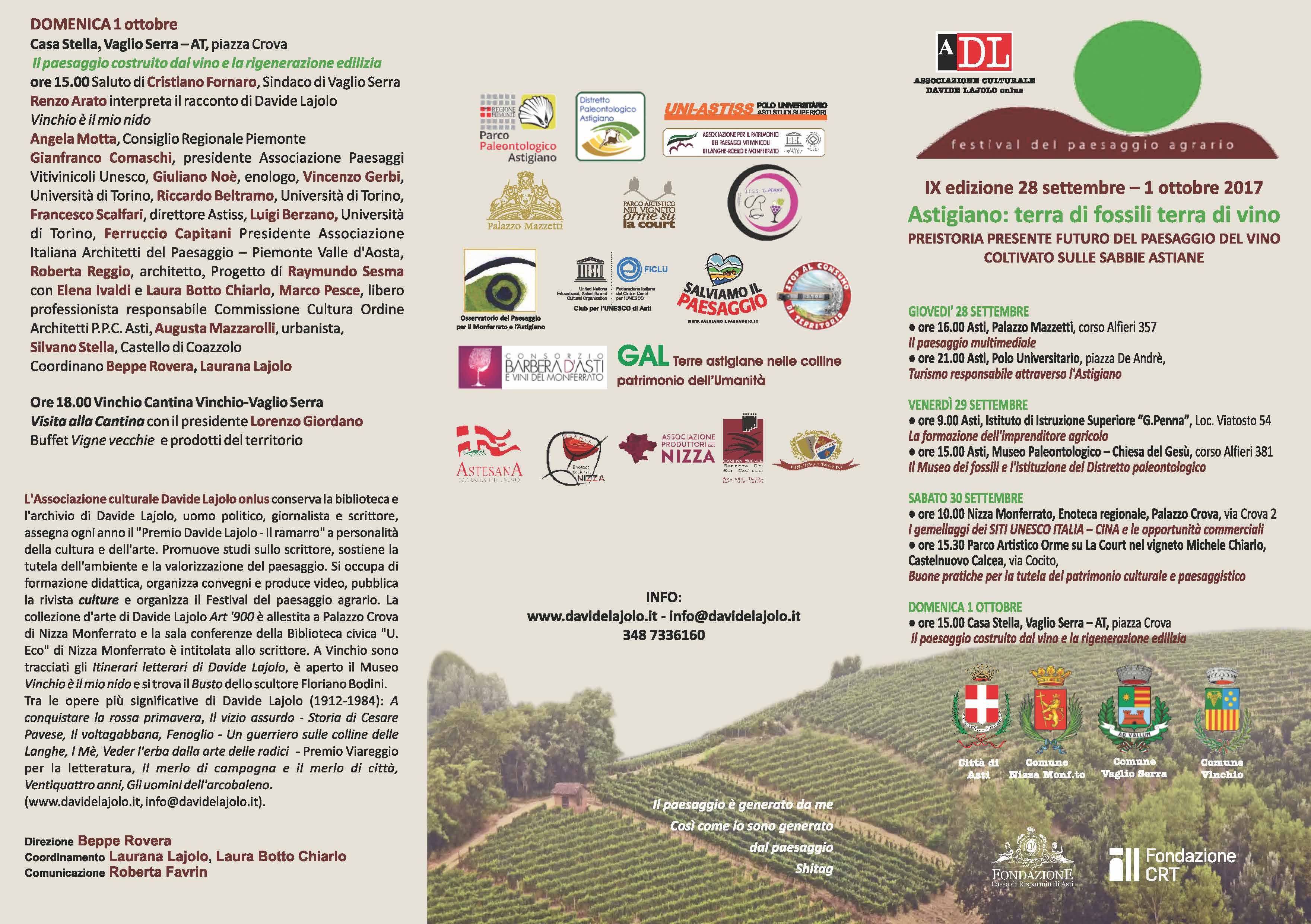 Programma della IX Edizione del Festival del paesaggio agrario su Astigiano: terra di fossili, terra di vino.