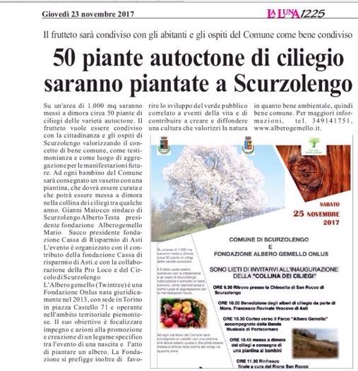 Rassegna stampa dell Inaugurazione collina dei Ciliegi (Scurzolengo 25 11 17).