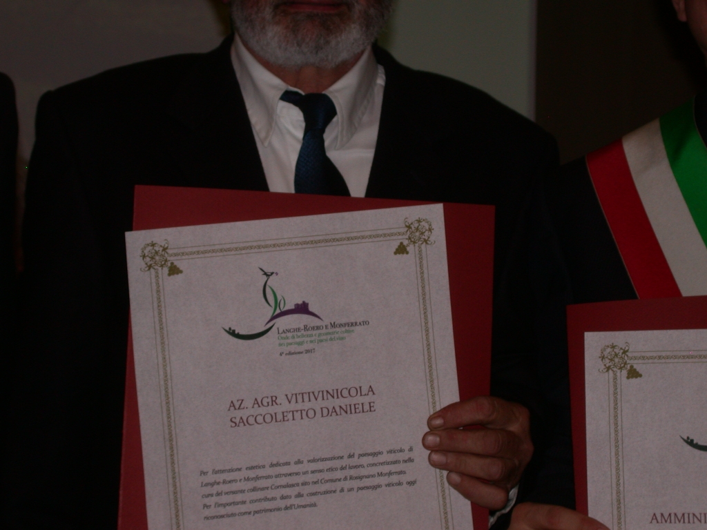 Attestato del Premio consegnato al Sig. Daniele Saccoletto [Foto di Francesco Devecchi].
