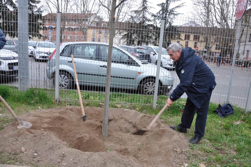 Contributo alla messa a dimora del tiglio a memoria del Prof. Paolo De Benedetti da parte di Giorgio Baldizzone (Associazione Villa Paolina /WWF-Asti) [Foto del Dott. Roberto Lanza].