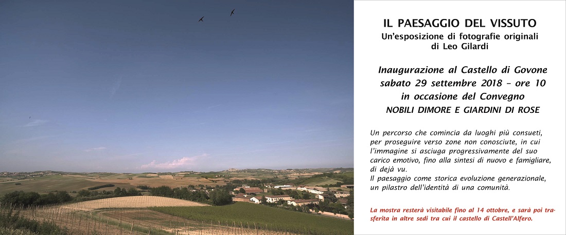 Invito alla MOSTRA fotografica di Leo Gilardi suIl Paesaggio del vissuto presso il Castello di Govone, venerdì 29 settembre 2018.