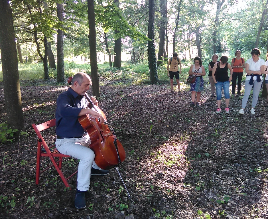 Momento musicale durante il percorso della camminata nello straordinario paesaggio agrario di Antignano.