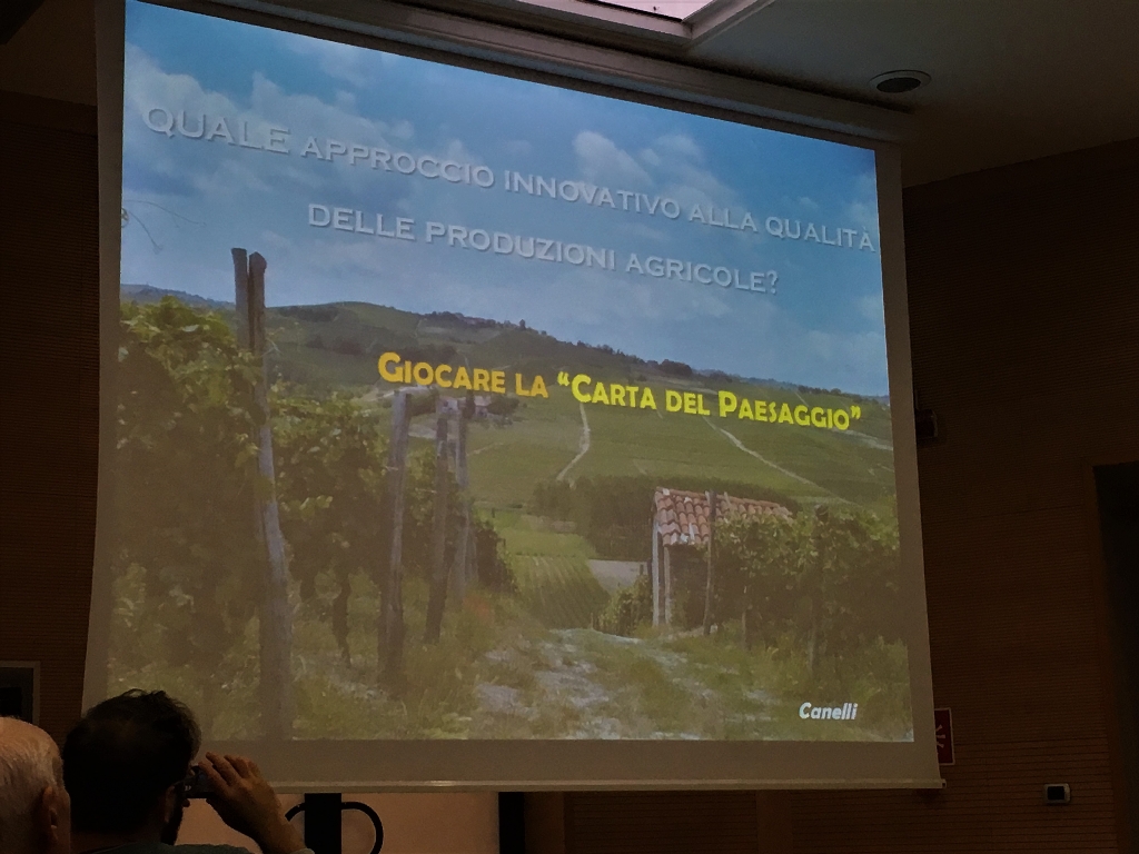 Relazione del Prof. Marco Devecchi, Presidente del Centro Studi per lo Sviluppo Rurale della Collina - Università di Torino su "Paesaggi di valore universale ed eccellenze alimentari: un connubio da certificare" [Foto di Enrico Pomatto].