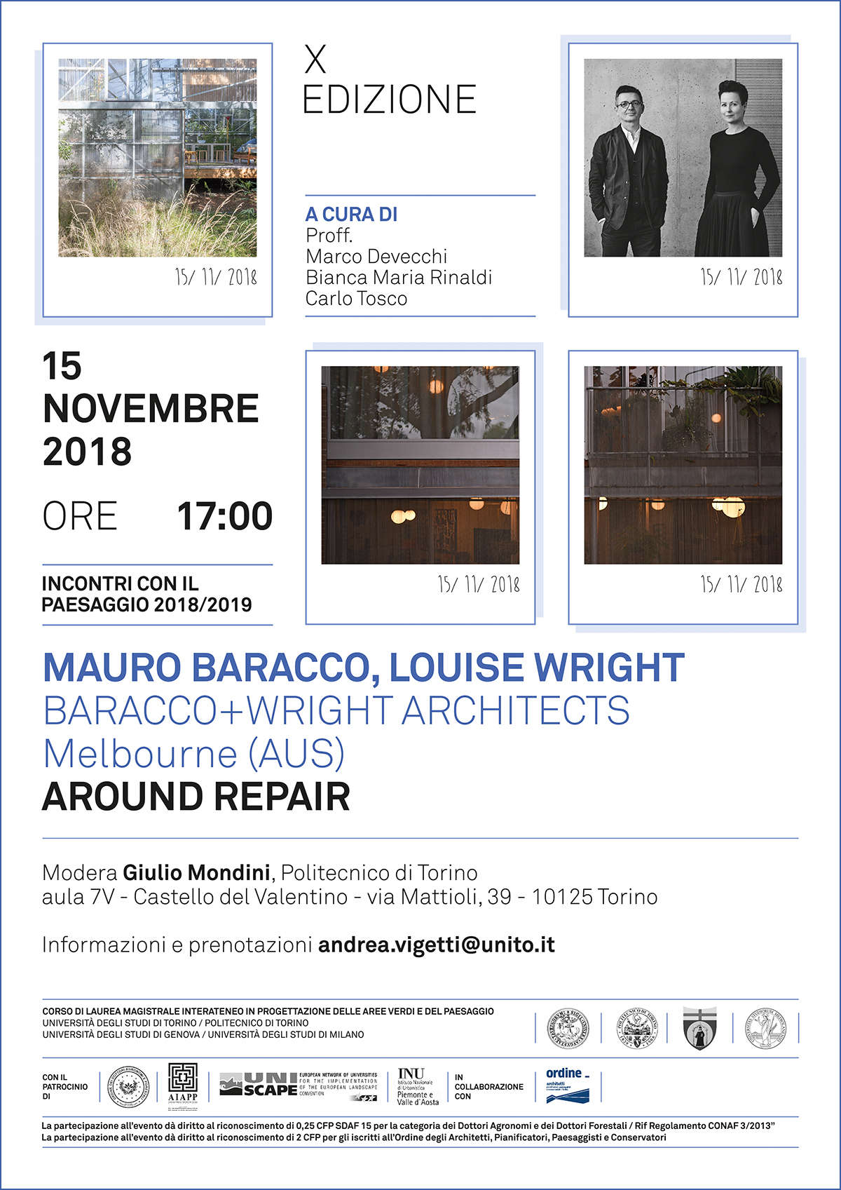 Seminario di Mauro Baracco e Louise Wright su Around repair, Aula 7 V del Castello del Valentino a Torino, giovedì 15 novembre 2018.