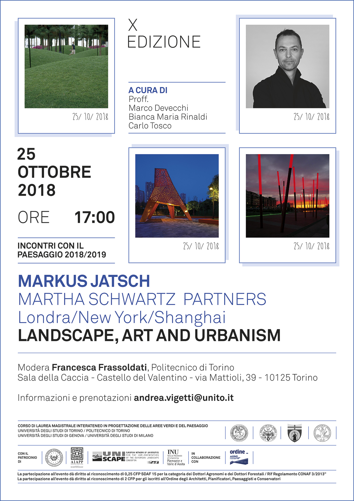 Seminario di Markus Jatsch, (Martha Schwartz Partners Londra/New York/Shanghai) su Landscape, art and urbanism, Sala della Caccia del Castello del Valentino a Torino, giovedì 25 ottobre 2018.