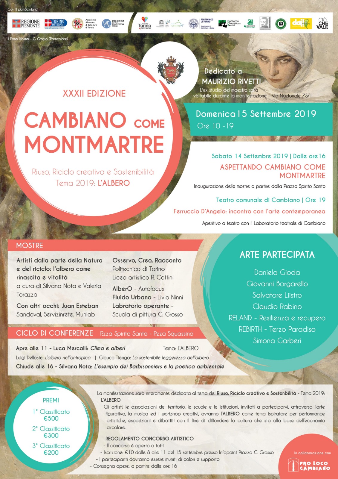 Depliant della XXXII Edizione di "Cambiano come Montmarte. Riuso, riciclo e sostenibilità. Tema 2019: l albero", Cambiano, domenica 15 settembre 2019.