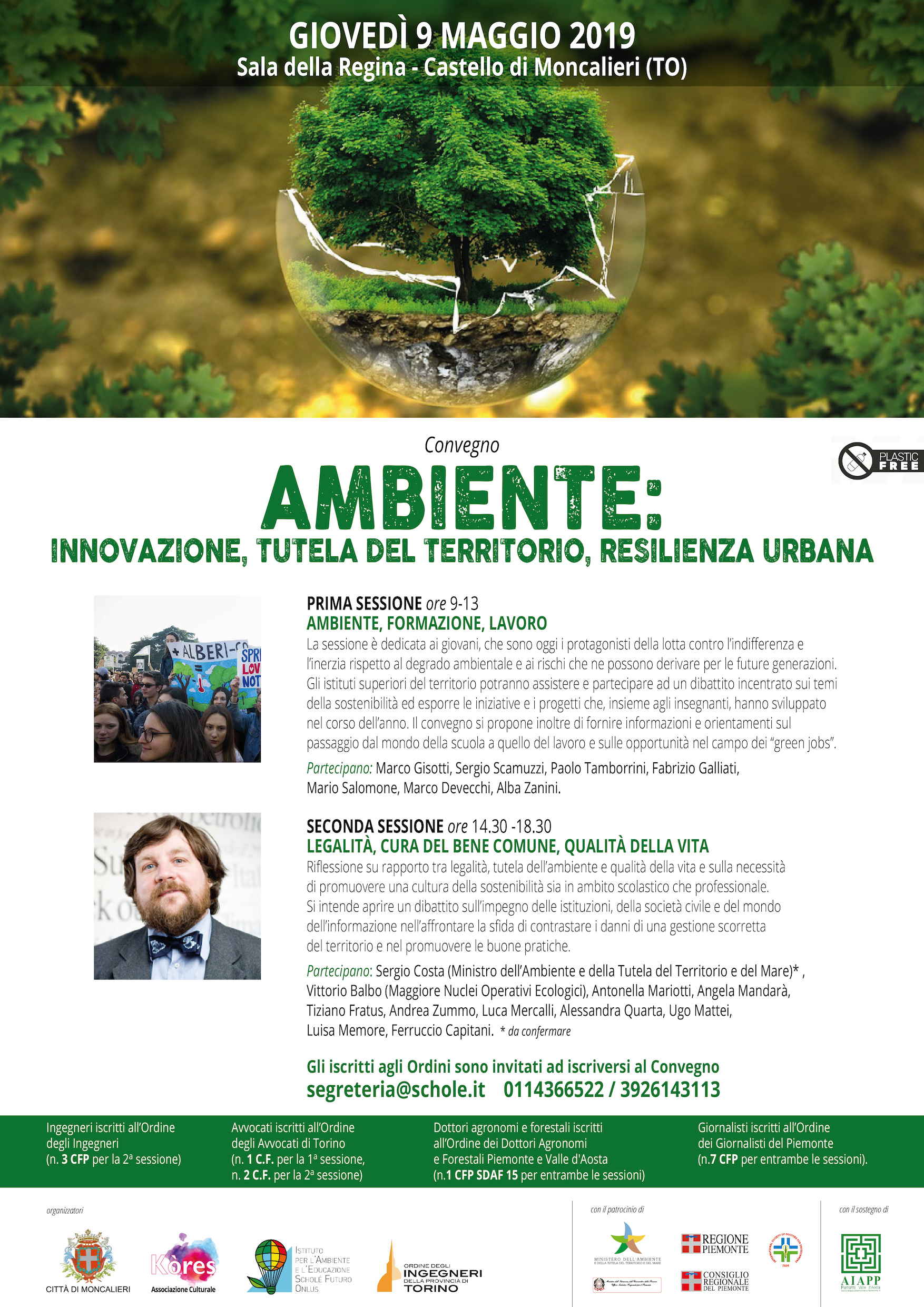 Locandina del Convegno su Ambiente: innovazione, tutela del territorio, resilienza urbana presso la Sala della Regina al Castello di Moncalieri.