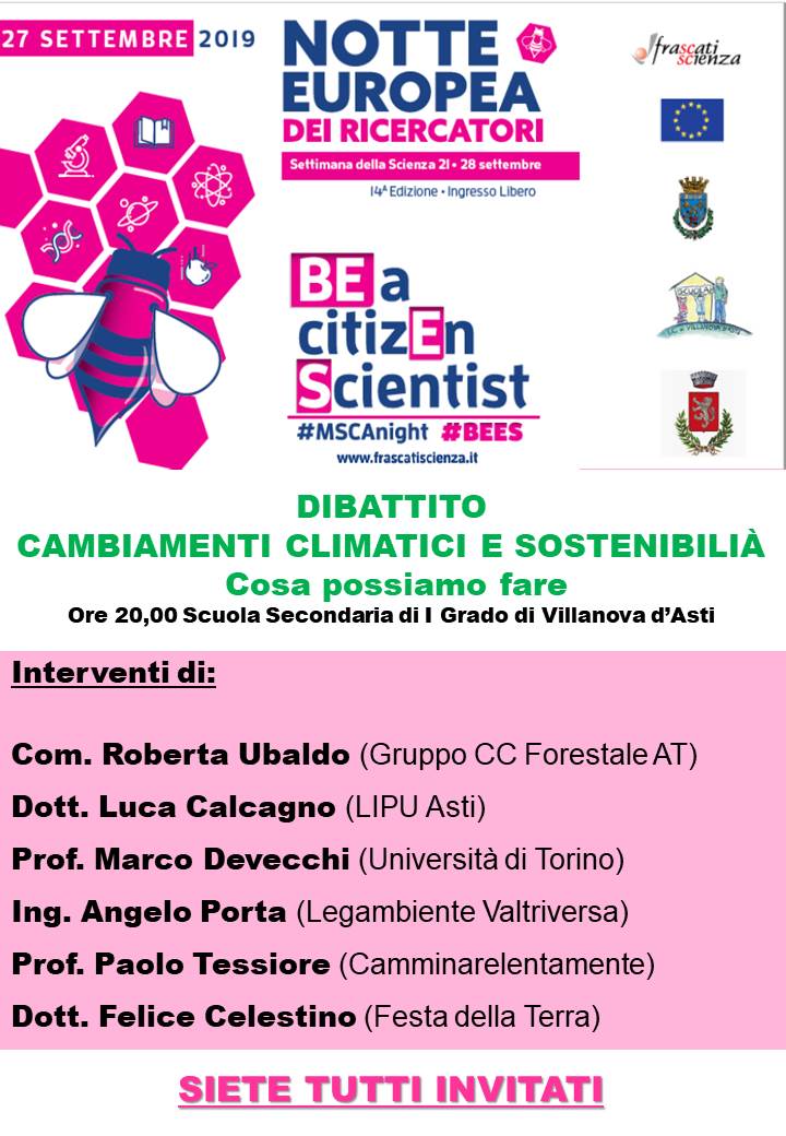 Programma della Notte europea dei ricercatori su "Tavola rotonda aperta a tutta la cittadinanza su Cambiamenti Climatici e Sostenibilità. Cosa possiamo fare? presso l Istituto Comprensivo di Villanova d