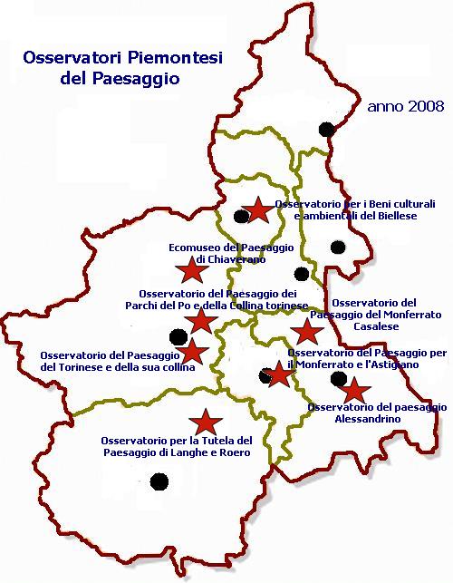Cartina di localizzazione degli Osservatori piemontesi del paesaggio