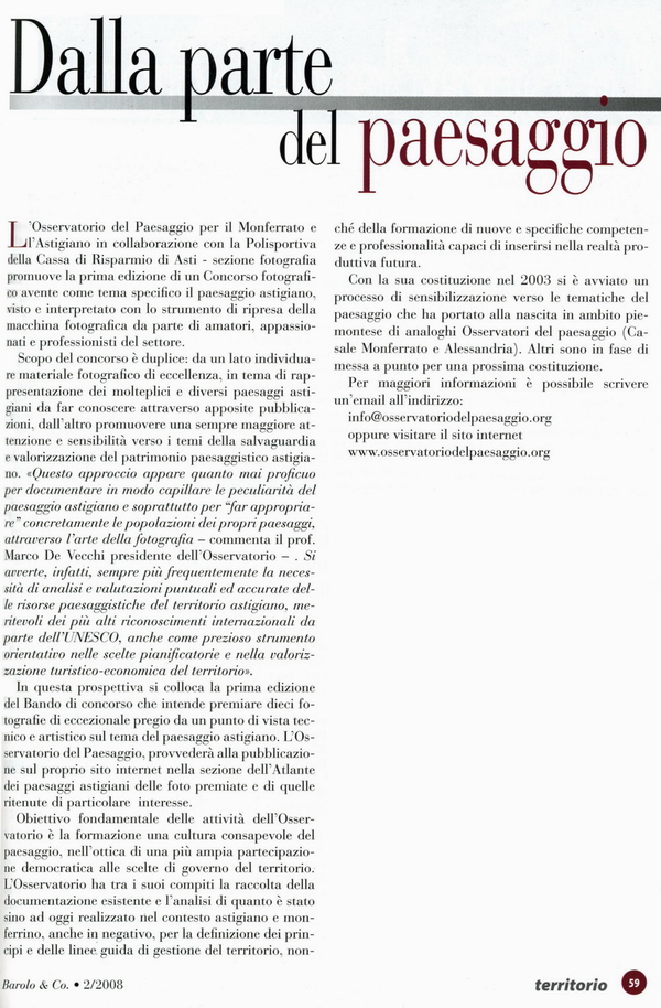 Articolo pubblicato sulla rivista Barolo&CO n° 2 del 2008