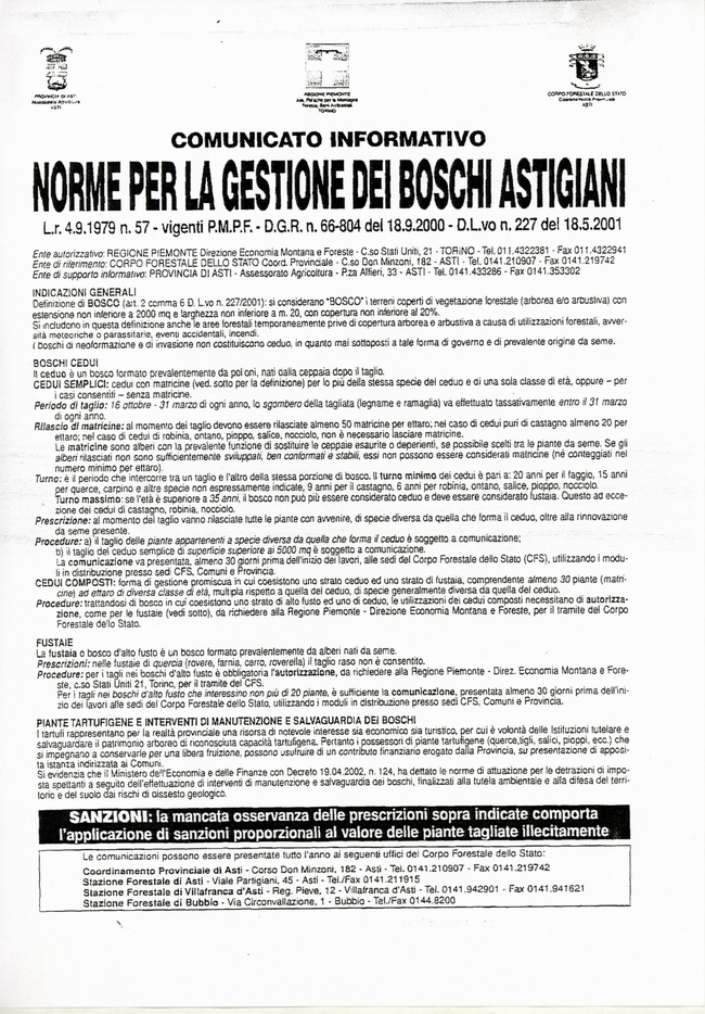  NORME PER LA GESTIONE DEI BOSCHI ASTIGIANI  
