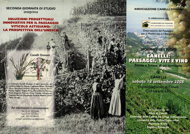 Depliant - Convegno "Paesaggi, Vite e Vino. Storia e futuro di un territorio" Canelli, 13 settembre 2008.