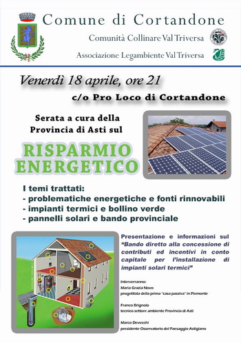 Problematiche energetiche e fonti rinnovabili, impianti termici e bollino verde e pannelli solari e bando provinciale.