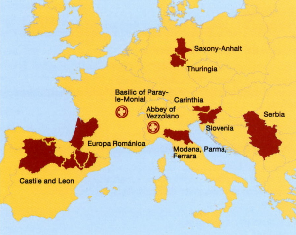  Rete europea delle realtà interessate dal progetto TRANSROMANICA con lavvenuto inserimento della Canonica di Vezzolano negli itinerari già esistenti.
