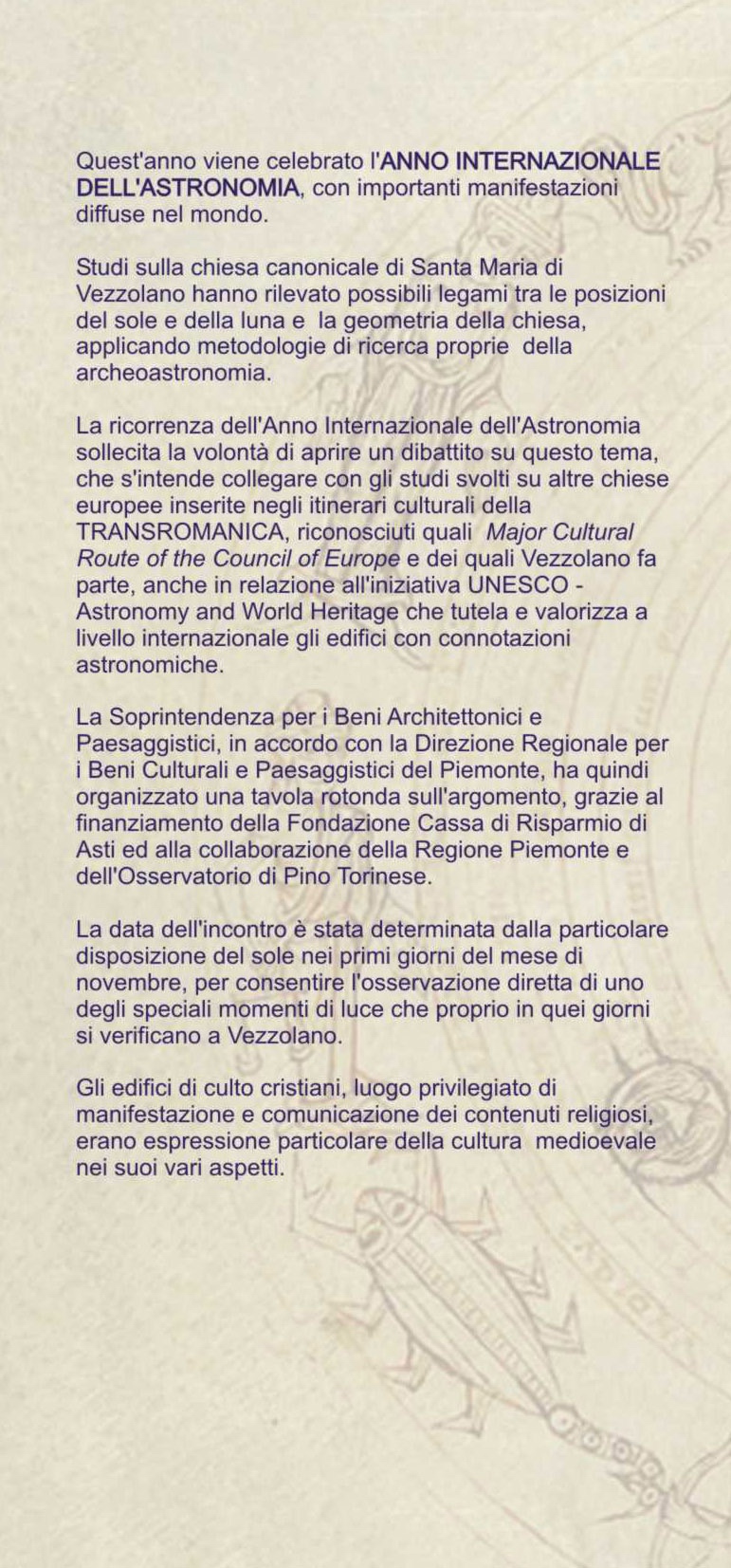Programma del Convegno "Architettura romanica e astronomia"