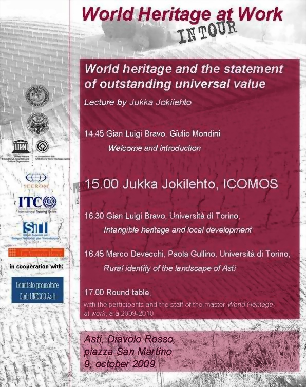 Programma dell incontro su "World heritage and the statement of  outstanding universal value"