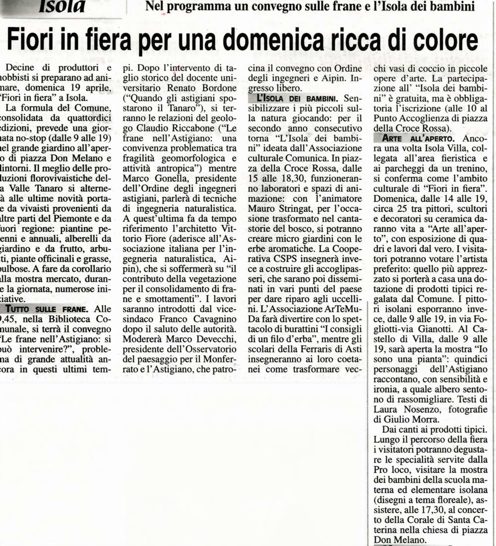 Rassegna stampa - Fiori in Fiera - Gazzetta d'Asti (Venerdì 17 Aprile 2009)
