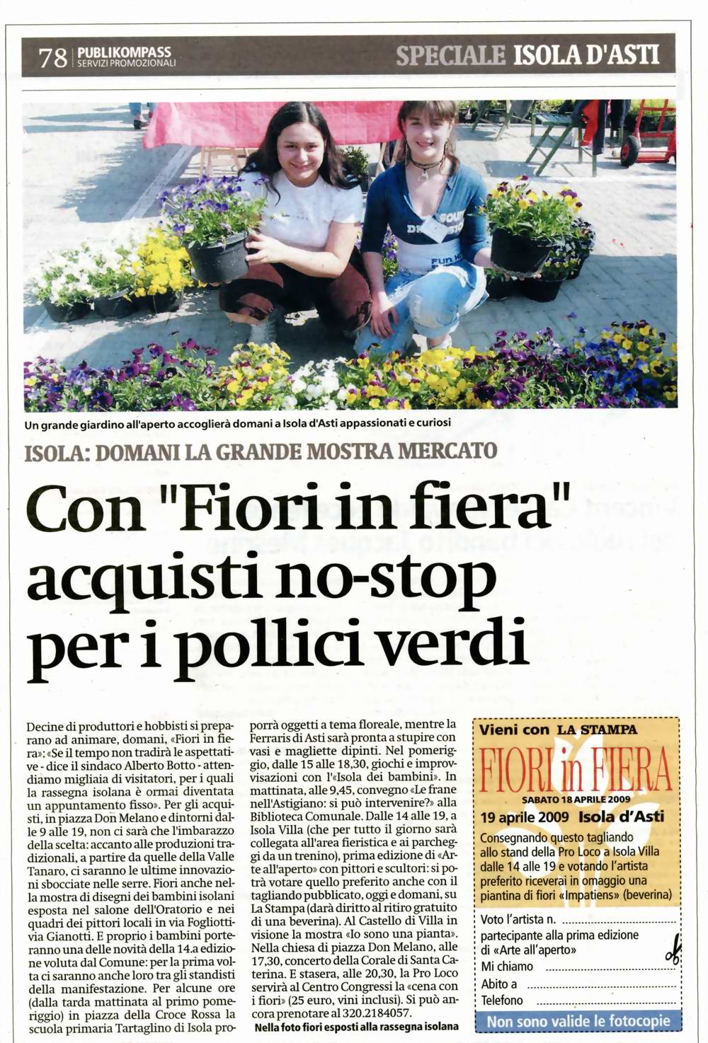 Rassegna stampa - Fiori in Fiera - La Stampa (Sabato 18 aprile 2009)