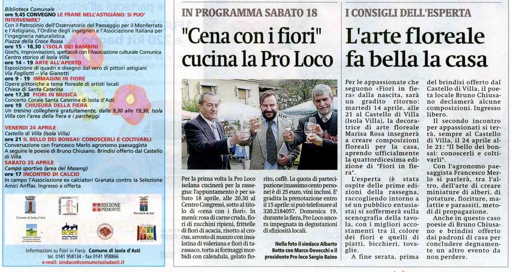 Rassegna stampa - Fiori in Fiera - La Stampa (domenica 12 aprile 2009)
