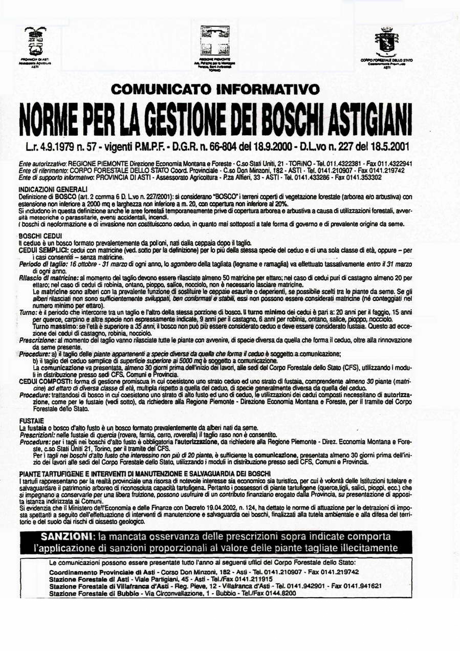 Norme per la gestione dei Boschi astigiani.