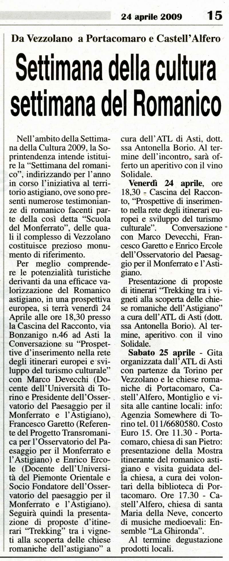 Gazzetta d'Asti (venerdì 24 aprile 2009)