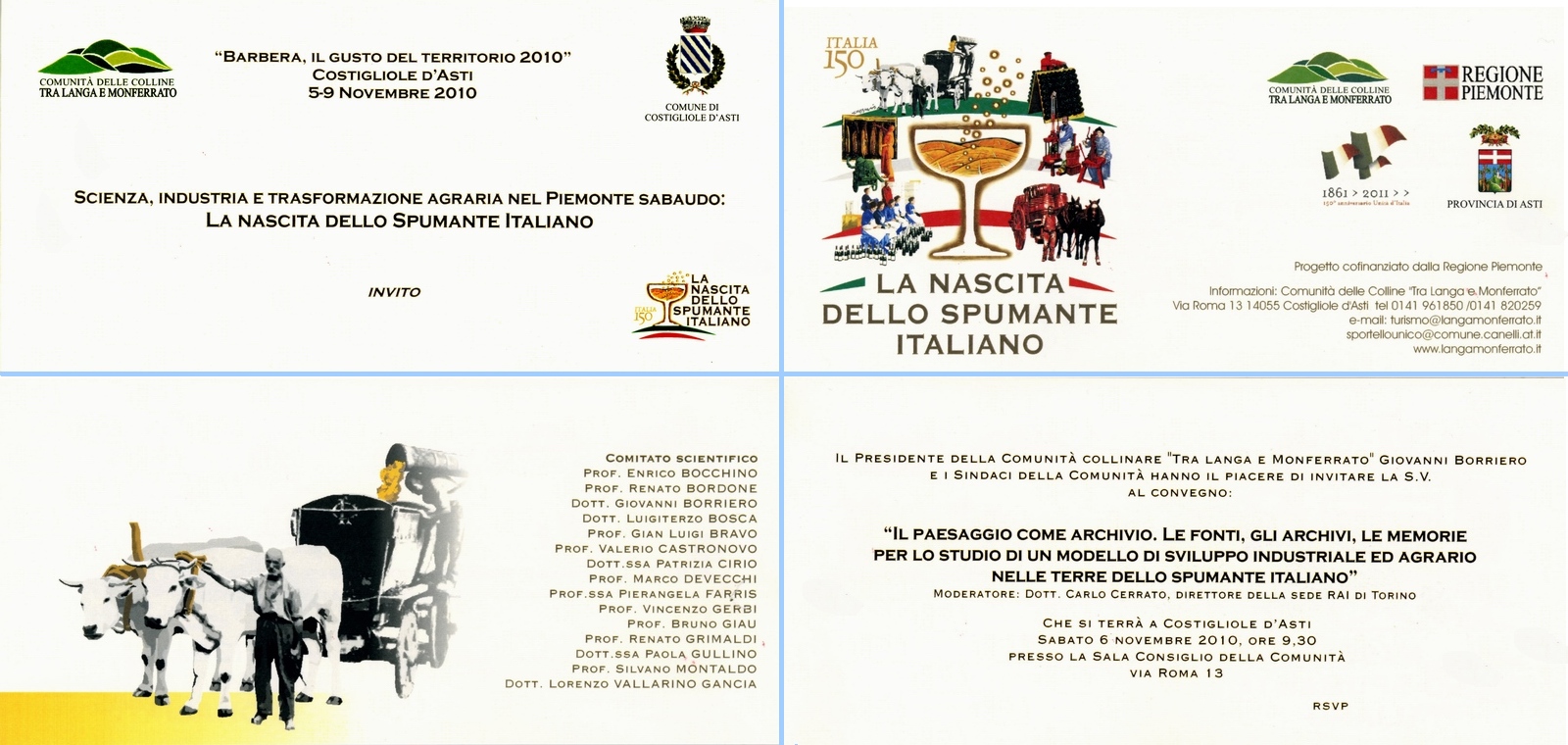 Depliant del Convegno "Il Paesaggio come Archivio: le fonti, i documenti, le memorie per lo studio del modello di sviluppo industriale ed agrario nelle terre dello Spumante italiano".
