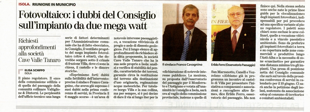 Rassegna stampa - Dichiarazione di notevole interesse pubblico del paesaggio di Isola Villa.- La Stampa (domenica 6 giugno 2010)